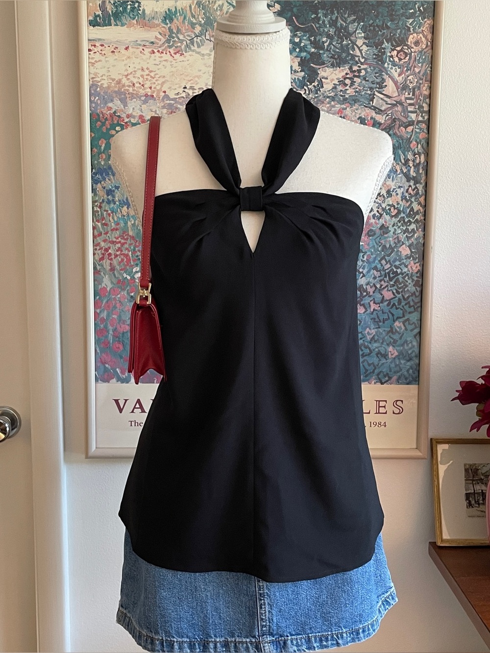 Ann Taylor Loft Halter Top Small Black Cutout Keyhole Sleeveless Going Out Y2K